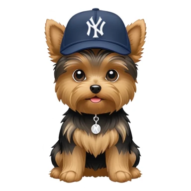 Yorkie with a NYY hat sticker