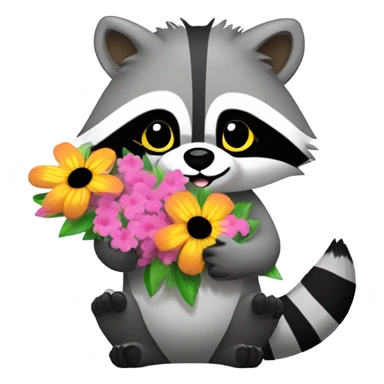 raccoon holding flowers sticker