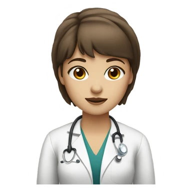 Doctor a woman with brown eyes and hair with bangs and white skin stay with a book sticker