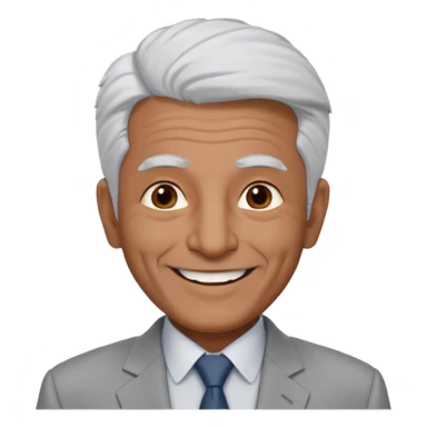 70 yr old man, very short spike white hair, pakistani, light grey business suit, big smile, dark skin, no facial hair
 sticker