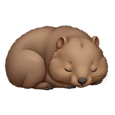 Meme-Worthy Cute Sleeping Wombat Portrait Emoji, Head resting peacefully with a contented smile, showcasing a robust, sturdy build and a luxuriously soft shaggy brown fur, eyes shut in a serene, restful nap, Simplified yet hilariously adorable features, highly detailed, glowing with a soft, drowsy light, high shine, relaxed and utterly lovable, stylized with an air of playful laziness, bright and heartwarming, soft glowing outline, capturing the essence of a comically sleepy wombat, so meme‐worthy it feels like it could instantly become the next viral sensation of adorable slumber! sticker