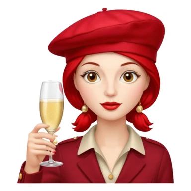 Modern French Woman with Red Beret and drinking champagne from a coup glass sticker