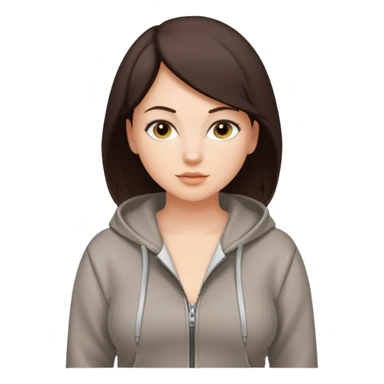 Pretty, sexy, slightly curvy white woman with short dark brown hair, wearing only a tight, open, front zippered hoodie sticker