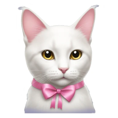 white cat with pink ribbon on her neck and fairy wings sticker