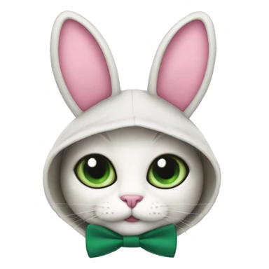 cat IN a bunny HOOD with pink bow tie and dark green eyes sticker