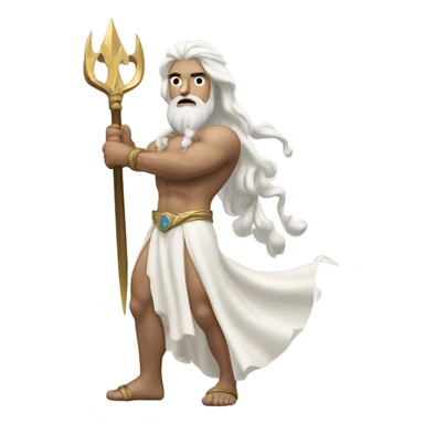 white Poseidon with gold Trident. long white hair white dress. show biceps muscle sticker