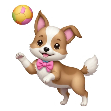 girly dog with a pink bow jumping in the air to catch a ball sticker