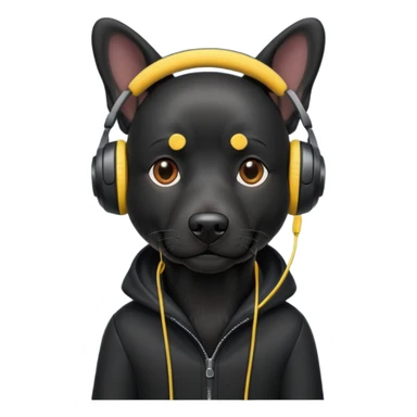 stylish black dog wearing headohones sticker