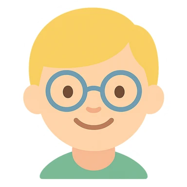 smiling blonde boy with round glasses icon sticker