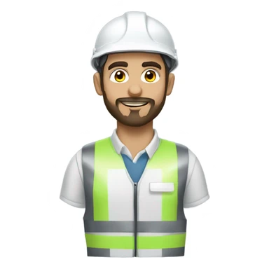 A young Turkish electrical engineer with a full beard, a white helmet and a phosphorescent protective vest sticker
