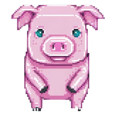 Minecraft pig, full body, pink blocky animal with square head and square body sticker