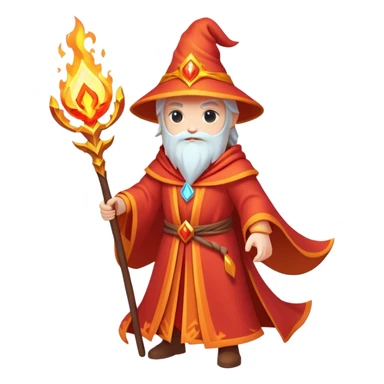 Clash of Clans aesthetic: Cinematic heroic powerful fire Wizard Hero  close up Emoji, rendered in a 3D vector-style similar to standard emojis with minimal shading and bold, simplified shapes. A compact, isometric figure draped in flowing enchanted robes and wielding a mystical staff, softly glowing with an arcane magical charm. Simplified yet unmistakably iconic, highly detailed and consistent, glowing with a soft radiant glow and high shine. Stylized with a touch of whimsical sorcery and a soft glowing outline, capturing the essence of a powerful wizard ready to cast spells with a friendly, playful spirit! sticker