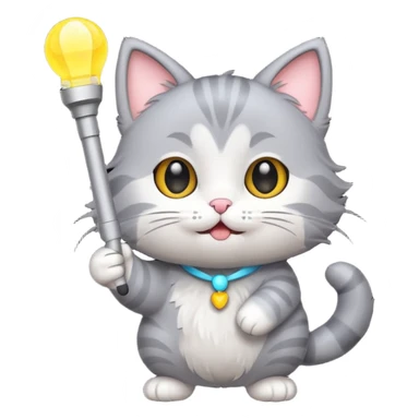 chibi cute gray cat holding a light stick happily sticker