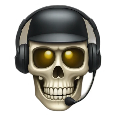 Military Skeleton mask with a long black mask underneath it and headset with a microphone sticker