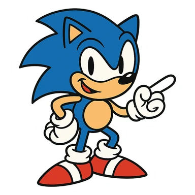 Sonic the Hedgehog with a mischievous expression, vibrant cartoon style sticker