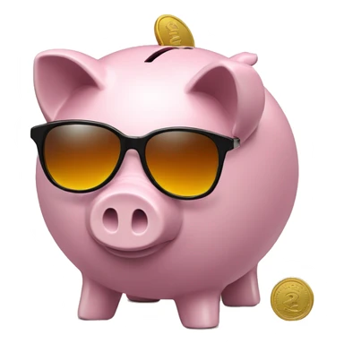 a #E1146E piggy bank with sunglases and a coin on top sticker