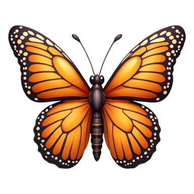 Cinematic Realistic Cute monarch Butterfly Portrait Emoji, Head tilted playfully and inquisitively, featuring vibrantly patterned ruby wings with intricate detailing and a charming, petite body with round, sparkling eyes full of warm curiosity, rendered with lifelike precision and natural highlights, high shine, affectionate and spirited, styled with a touch of whimsical garden delight, soft glowing outline, capturing the essence of a mischievous yet lovable monarch butterfly that seems poised to flutter playfully into your arms! sticker