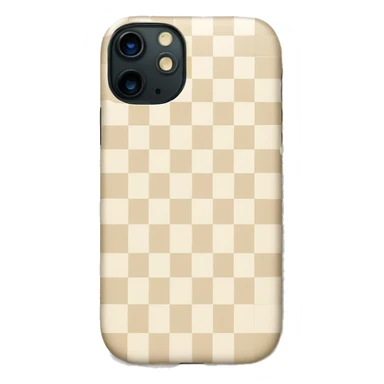 white iPhone 14 with beige checkered case sticker