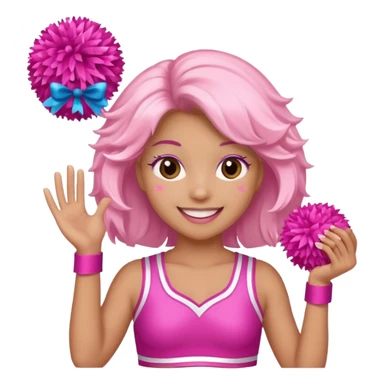 football cheerleader, holding big cheering pom, pink and twinkle sticker