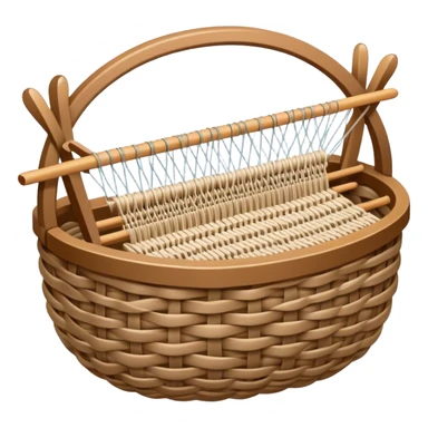 Weaving icon, various types of weaving such as basket weaving, macramé, and loom weaving, showing intertwined threads or ropes, weaving tools like shuttle, crochet hook, and loom, minimalistic style, clean lines, transparent background. sticker