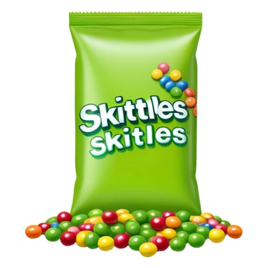 Colorful Skittles package with green candies scattered around it sticker