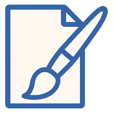 Paint.NET style icon, paintbrush over a sheet of paper, flat, blue and white, no text sticker