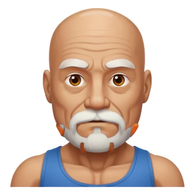 bearded old bald man with body sticker