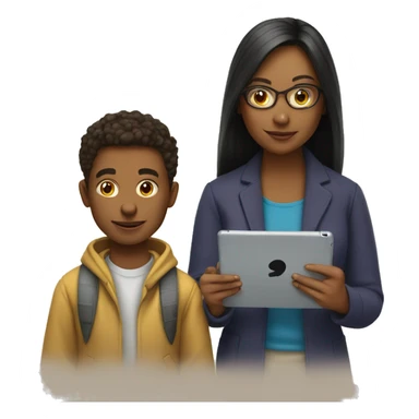 young student with iPad and his mother sticker