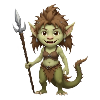 Norwegian forest troll lady, brown messy hair, pointy ears, long tufted tail, sharp teeth (full body) sticker