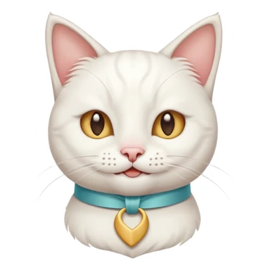 Head of a white cat, smiling, with a loose ribbon on top of its head
 sticker