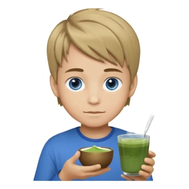 Boy who holds matcha has blue eyes and dark blonde hair sticker