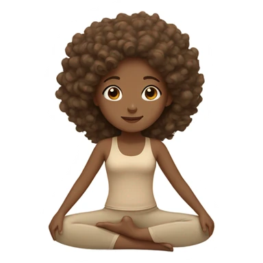 Brown hair Girl with curly hair Girl doing yoga in beige tones  sticker