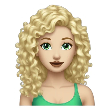 caucasian long curly blonde blue eyes green makeup girl sticker