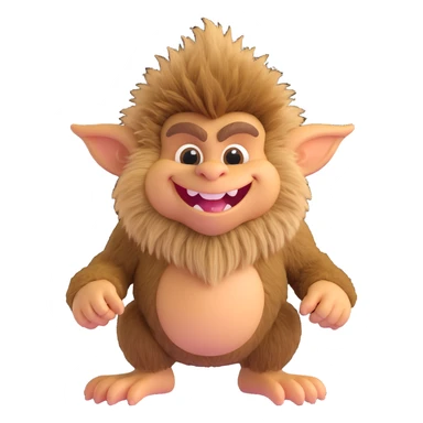tan furry troll, 3d style, detailed fur, playful expression sticker