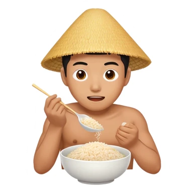 asian man eating rice sticker