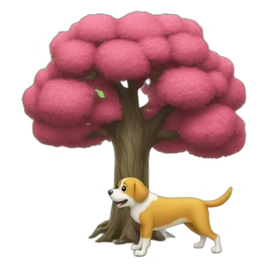 Dog making a pee next to a tree sticker