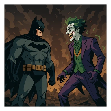 vector art of batman and joker, battleground background 
 sticker