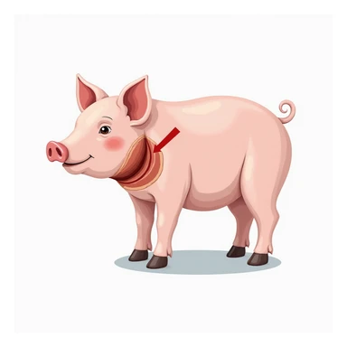 pig with a colored arrow or circle pointing to the thyroid position on the neck, no internal view, white background, illustrative style, 4K sticker