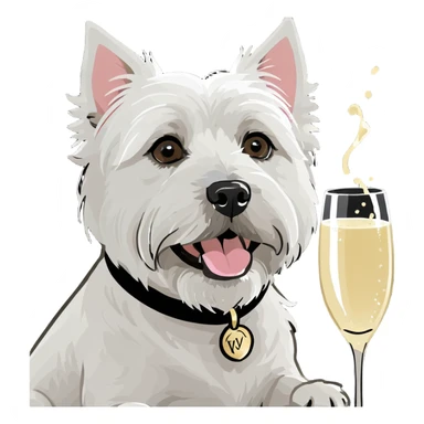 West highland terrier drinking champagne sticker