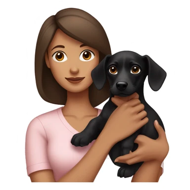 a brunette woman in a light pink shirt, with light skin, holding black dachshund puppy in her arms sticker