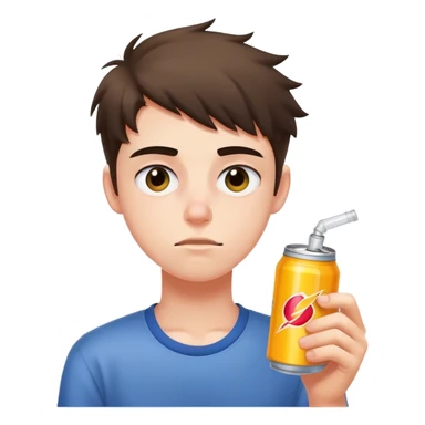 Sleepy teenager with energy drink sticker