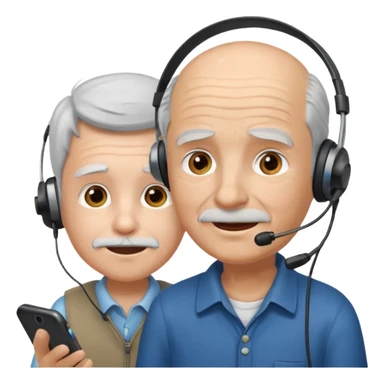 2 people talking with headsets on one is a kid one is a old man sticker
