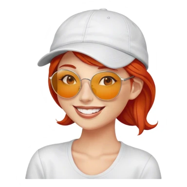 Red hair woman smiling with cap and sunglasses on sticker