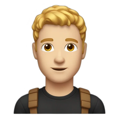 white man shape with clear skin with uppercut caramel blonde hair style brown eyes and black t shirt sticker