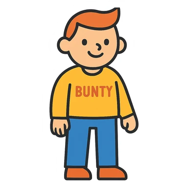 flat toon style character named Bunty, simple and colorful sticker