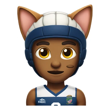 Rugby player with huge eyes and a cat under arm sticker