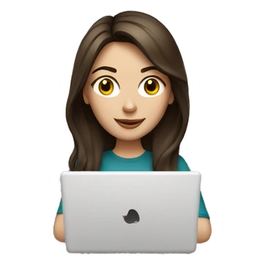 White brunette girl with laptop and coffee sticker