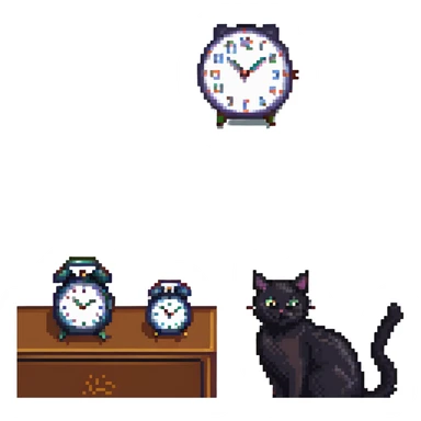 black cat waiting for salary looks at clocks sticker