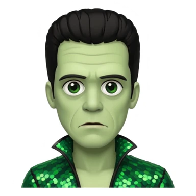 Frankenstein with black hair, dark green sequin outfit sticker