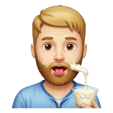A bearded white men with yogurt, dripping off of his tongue sticker
